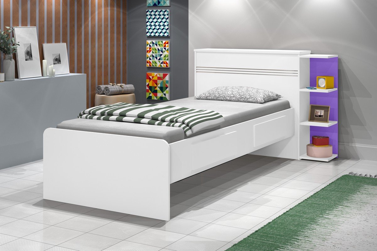 Cama Solteiro Baú Jade Branco/Lilás/Branco - J&A MÓVEIS - Imagem 4