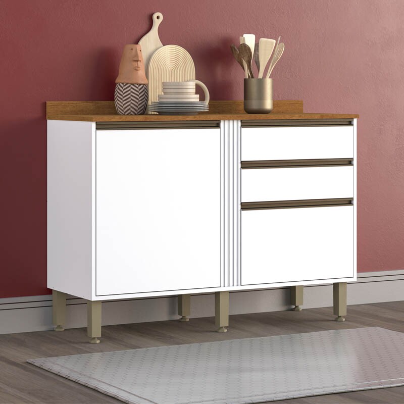 Balcão Cozinha Pérola 2 Portas Larg. 1.20m Branco Sallêto