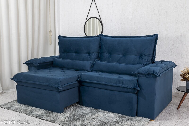 Sofá Retrátil Reclinável Califórnia 2.50m Veludo Azul 529 - D28 Hiper soft - Imagem 2