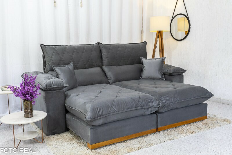 Sofá Retrátil Reclinável 2.50m Magnum Veludo Cinza 814 - Molas Ensacadas - Imagem 2