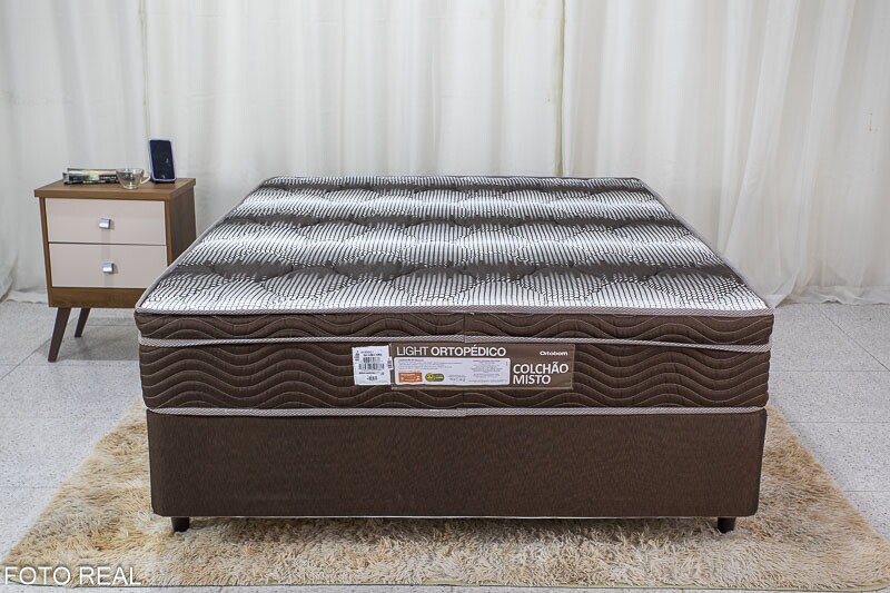 Box Casal Classic Sued Marrom Anjos + Colchão Casal Ortopédico Light 138x188x65 Ortobom - Imagem 2