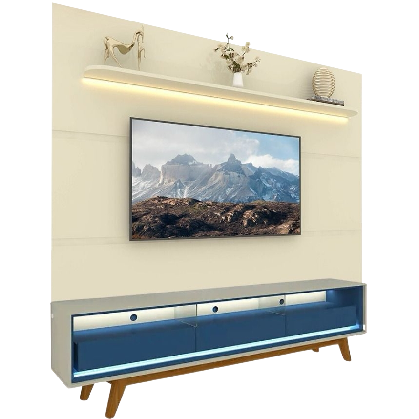 Painel até 85″ Royal 220 Off White + Rack Requinte 212 Off White /Azul – GELIUS - Imagem 2