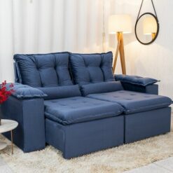 Sofá Retrátil Reclinável 3 Lug. Grécia 2.00m Veludo Azul - Sem Caixa