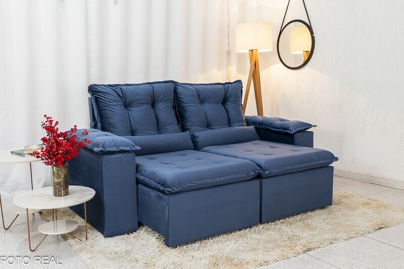 Sofá Retrátil Reclinável 3 Lug. Grécia 2.00m Veludo Azul - Sem Caixa