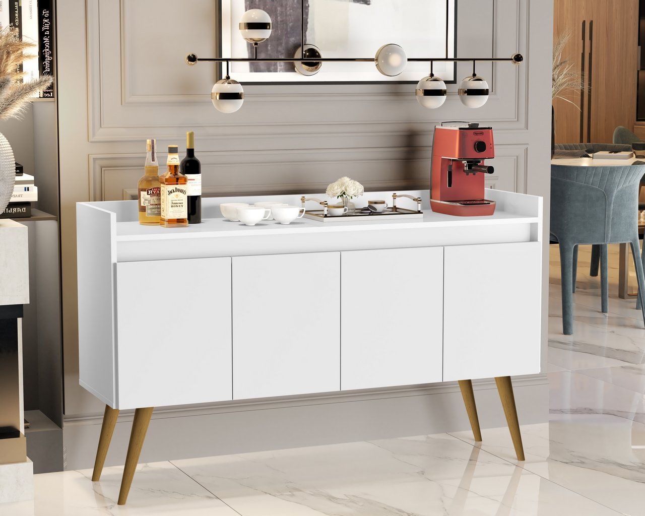 Buffet 4 Portas Gold Branco/Mel/Branco – MÓVEIS PRIMUS - Imagem 4