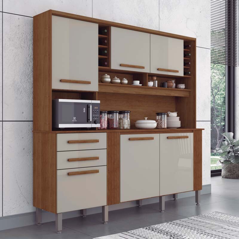 Armário de Cozinha Catar 6 Portas 2 Gavetas Larg. 2.00m Cinamomo/Off White Sallêto