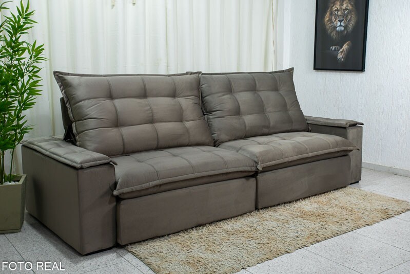 Sofá Retrátil Reclinável Atenas 2.90m Veludo Cinza 813 D33 e Molas Ensacadas - Imagem 6