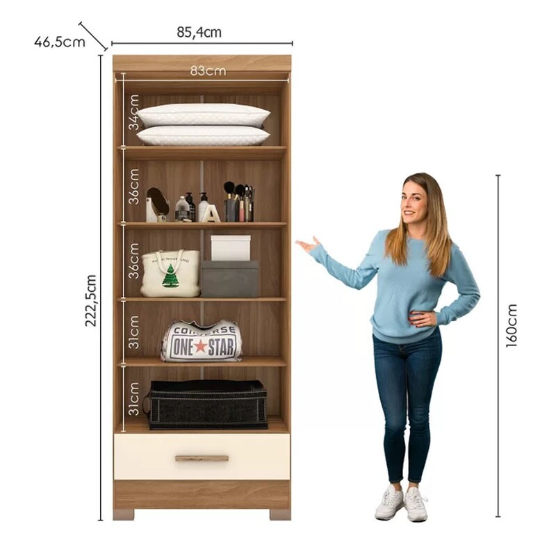 Guarda-Roupa Solteiro Solteiro Smart Plus 2 Portas 1 Gaveta Larg. 0.85m (GR2123) Cinamomo/Off Com Pés Rodial Móveis - Imagem 2