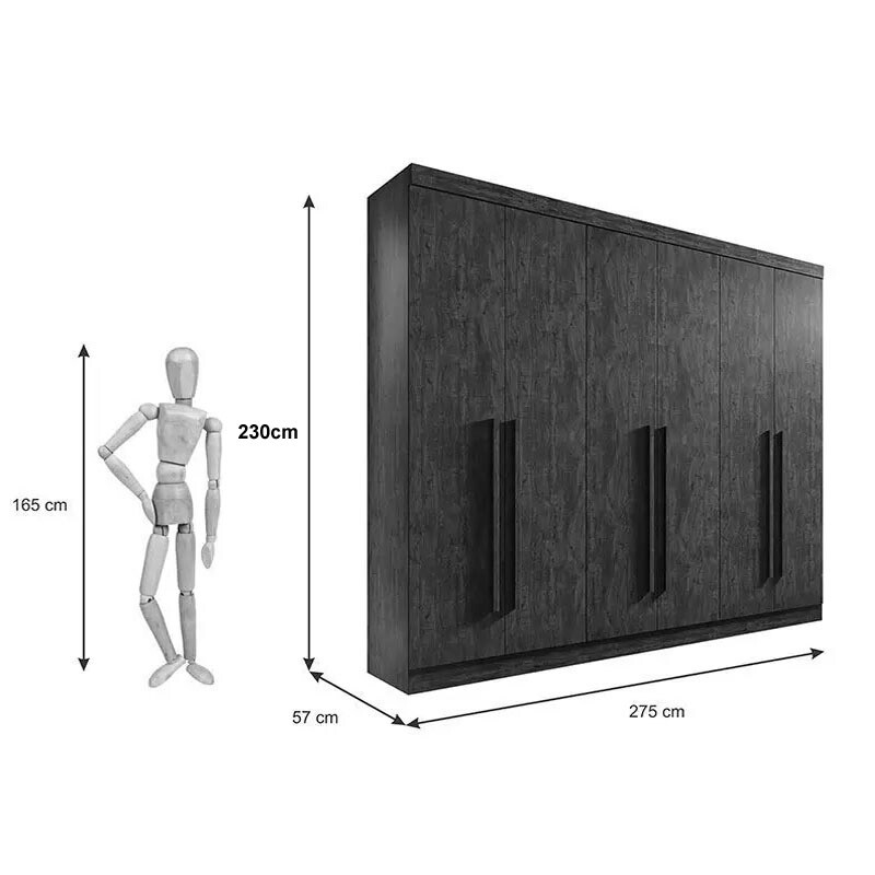 Guarda-Roupa Casal Da Vinci Plus 6 portas 6 Gavetas Branco MDF Larg. 2.75m D Doro - Imagem 4