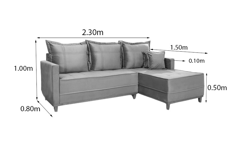 Sofá 3 Lug. Com Chaise Lado Esquerdo Milão Larg. 2.30m Veludo Cinza 814 - Molas Ensacadas - Imagem 7