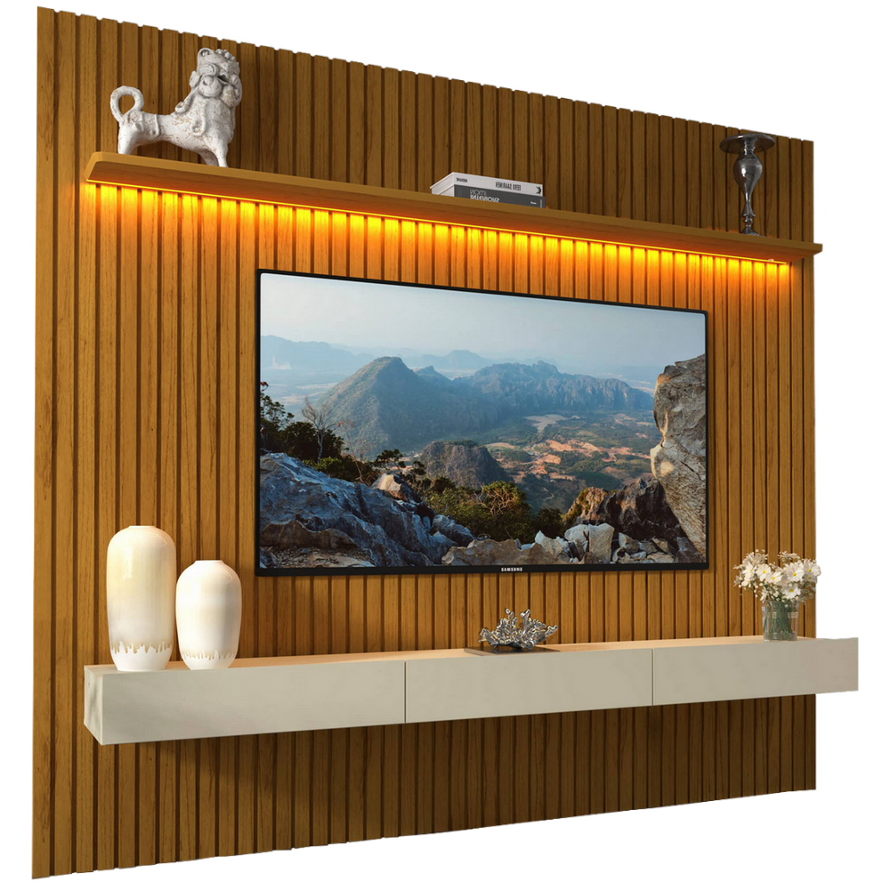 Home até 85" Nobre Ripado 230(Com Nicho) Naturale/Off White - GELIUS - Imagem 2
