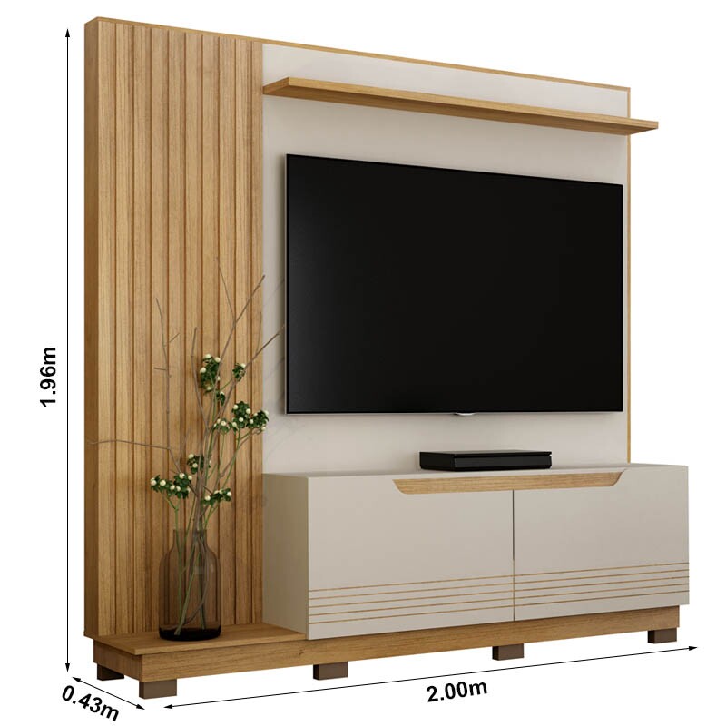 Home Santiago Ripado TV até 80 Polegadas Larg. 2.00m Off White/Cinamomo - Valdemoveis - Imagem 2