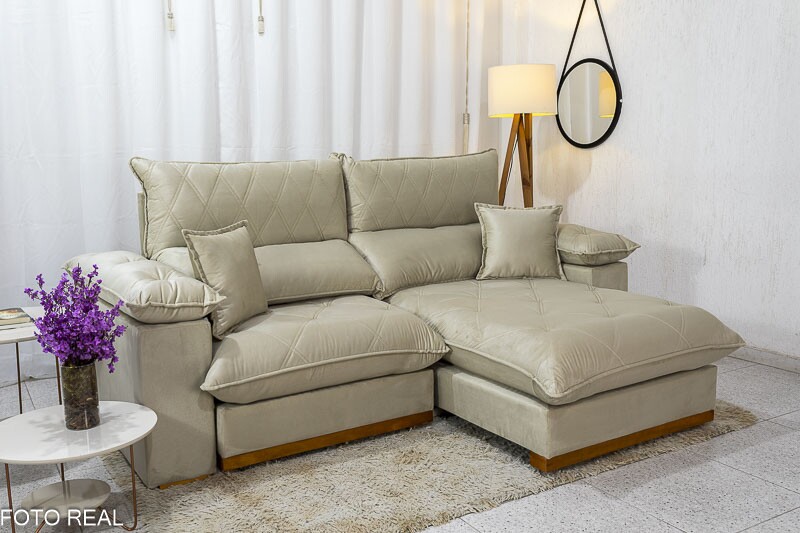 Sofá Retrátil Reclinável Magnum Veludo Bege 818 Larg. 2.50m - Molas Ensacadas