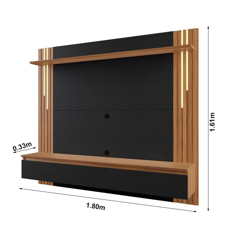 Painel NT 1345 Ripado TV até 65 Polegadas Larg. 1.80m Preto/Freijó Notável - Imagem 5