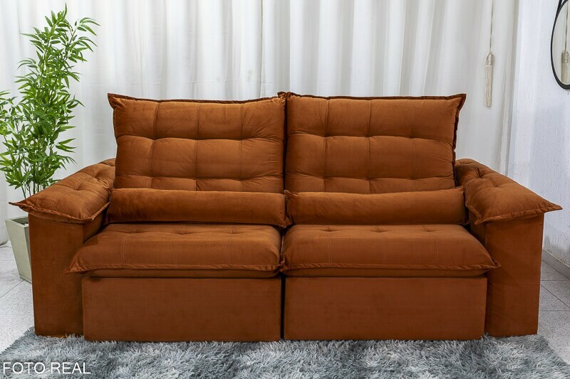 Sofá Retrátil Reclinável 2.00m Emanuelly Veludo Terracota - D28 Soft - Imagem 5