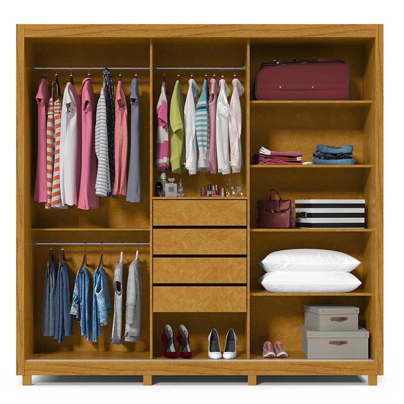 Guarda-Roupa Casal Royale 3 Portas Ripado C/ Espelho Larg. 2.28m Naturale Gelius - Imagem 2