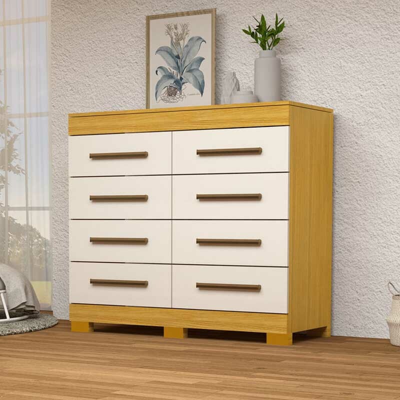 Cômoda Nalu 100% MDF com 8 Gavetas Larg. 1.11m Nature/Off White ACP