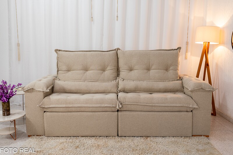 Sofá Retrátil Reclinável Califórnia 2.50m Linho 567 Bege - D28 Hiper soft - Imagem 5