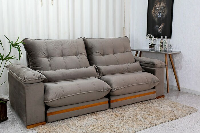Sofá Retrátil Reclinável Ibis Veludo Cinza 813 Larg. 2.50m - D33 e Molas Ensacadas - Imagem 5