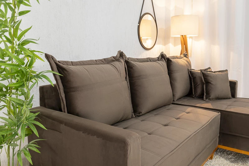 Sofá 3 Lug. Com Chaise Lado Esquerdo Milão Larg. 2.30m Veludo Marrom 815 - Molas Ensacadas - Imagem 3