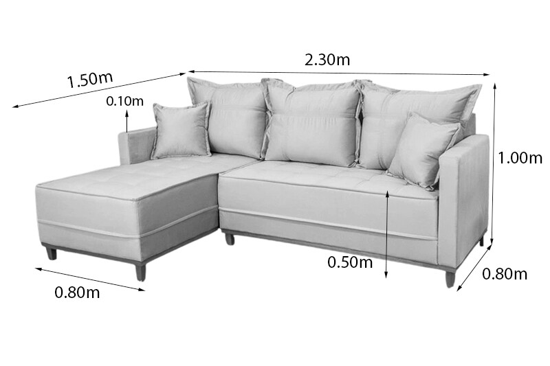 Sofá 3 Lug. Milão C/Chaise Lado Direito Veludo Bege 818 Larg. 2.30m - Molas Ensacadas - Imagem 6