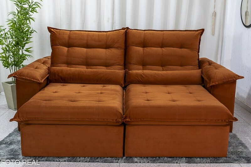 Sofá Retrátil Reclinável 2.00m Emanuelly Veludo Terracota - D28 Soft - Imagem 4