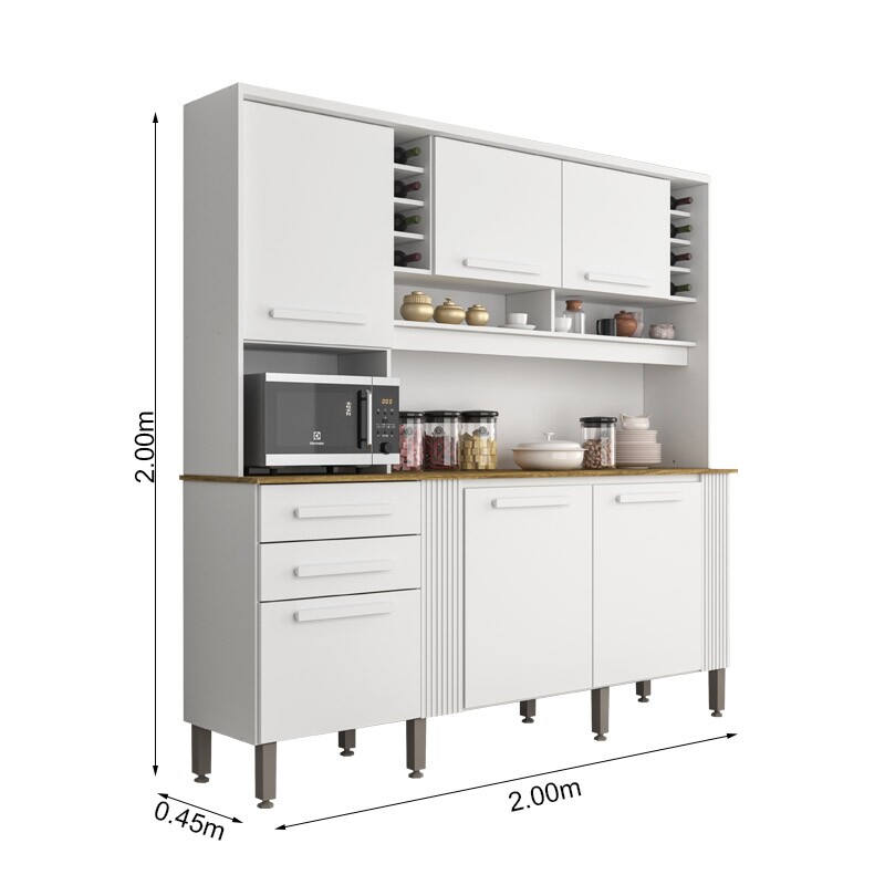 Armário de Cozinha Catar 6 Portas 2 Gavetas Larg. 2.00m Branco Sallêto - Imagem 3