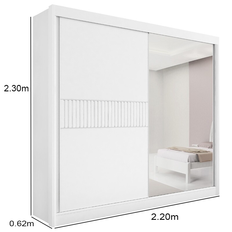 Guarda-Roupa Casal 2 Portas Titanium Ripado MDF Branco Larg. 2.20m D Doro - Imagem 4
