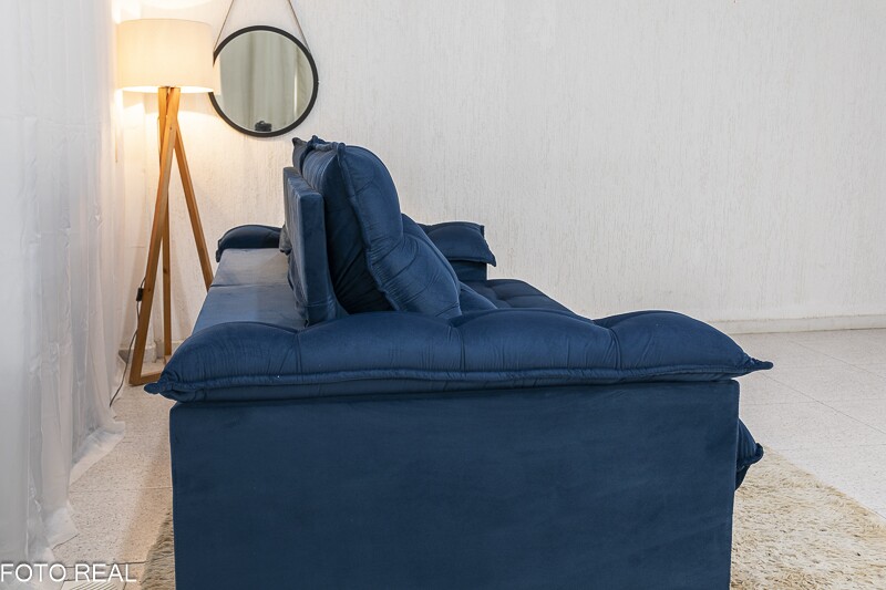 Sofá Retrátil Reclinável Barcelona Veludo Azul 325 Larg. 2.30m - D33 e Molas Ensacadas - Imagem 8