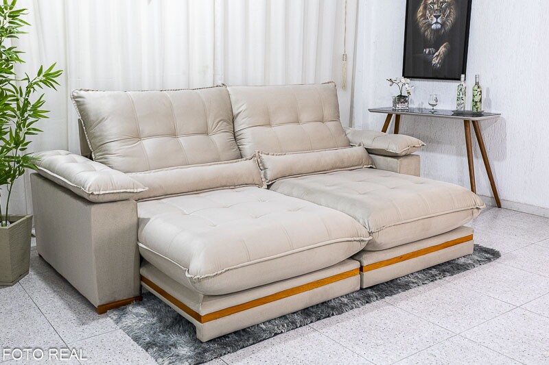 Sofá Retrátil Reclinável Ibis Veludo Bege 818 Larg. 2.30m - D33 e Molas Ensacadas - Imagem 2