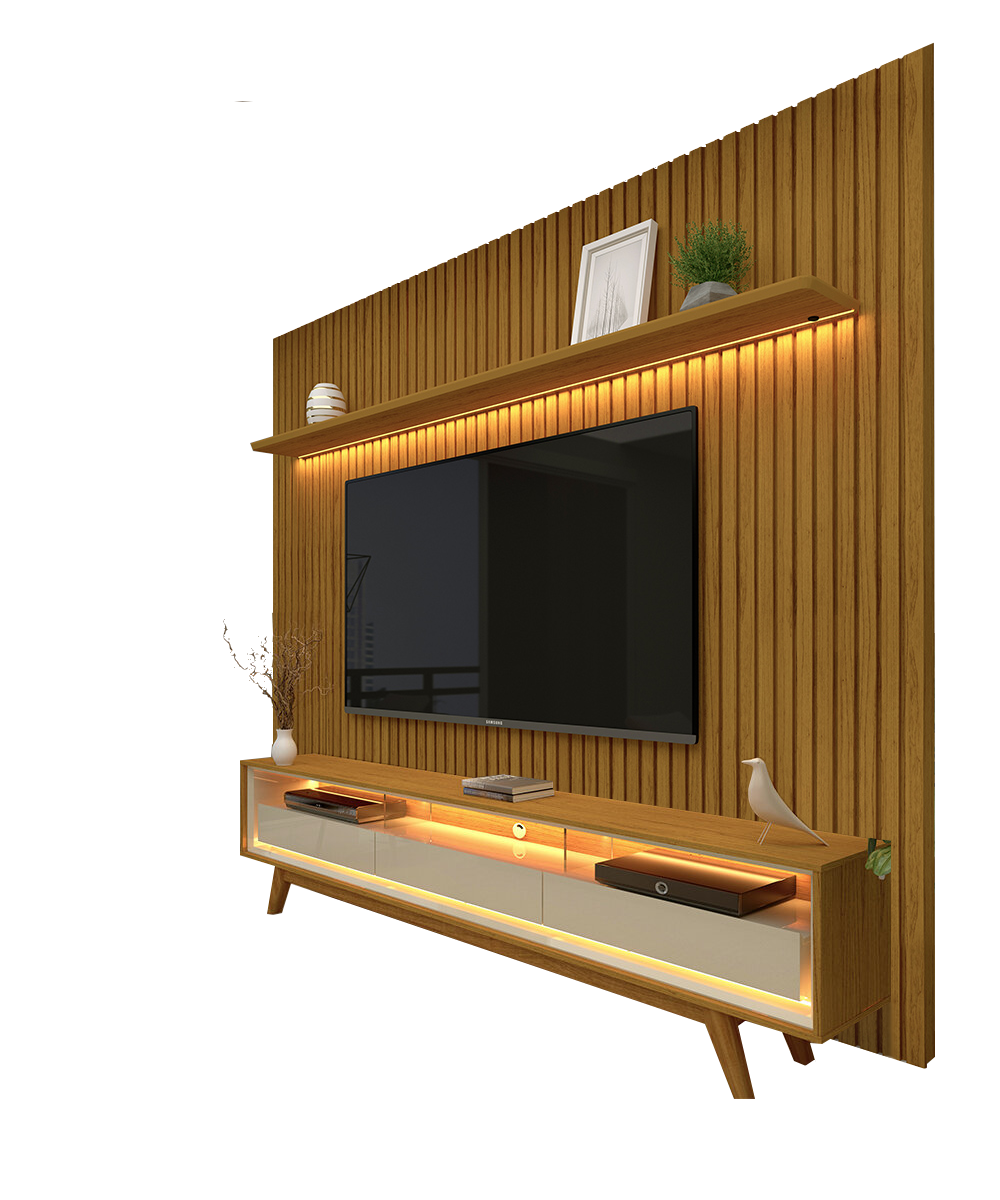 Painel até 85" Nobre 230 Naturale + Rack Requinte 212 Naturale/Off White - GELIUS - Imagem 4