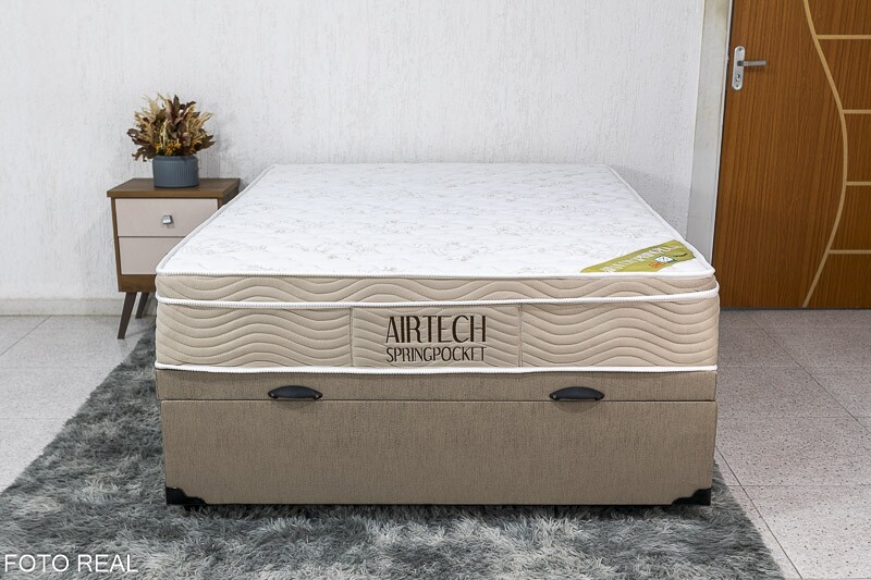Box Baú Casal Eli Korino Bege Blindado + Colchão Casal Airtech Springpocket 138x188x67 Ortobom - Imagem 3