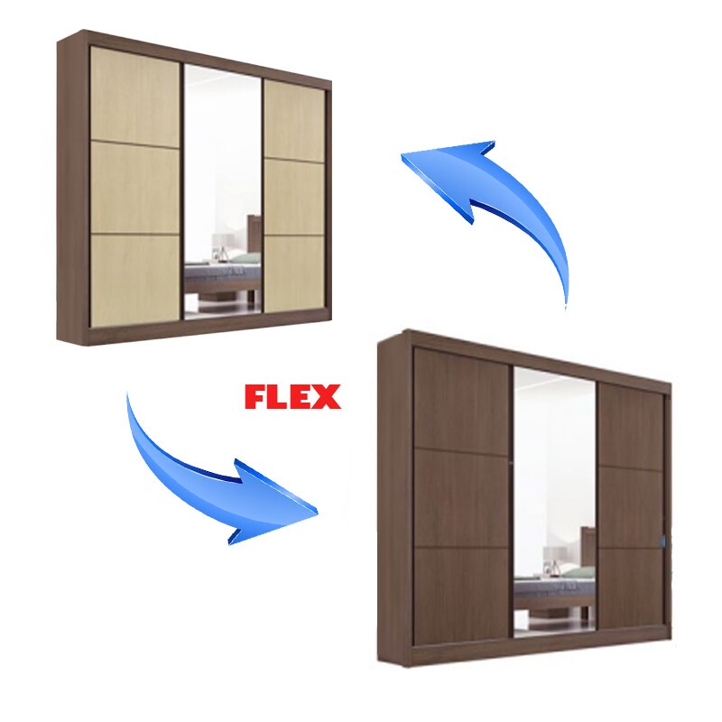 Guarda-Roupa Casal 3 Portas 6 Gavetas Cristal 100% MDF Castanho/Linho Larg. 2.42m Flex D Doro - Imagem 3