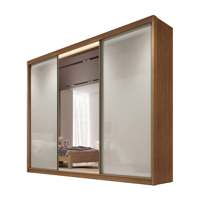 Guarda-Roupa Casal 3 Pts 8 Gav. Diamond Plus c/1 Espelho MDF Cumaru-Fendi Larg. 2.41m Novo Horizonte - Imagem 3