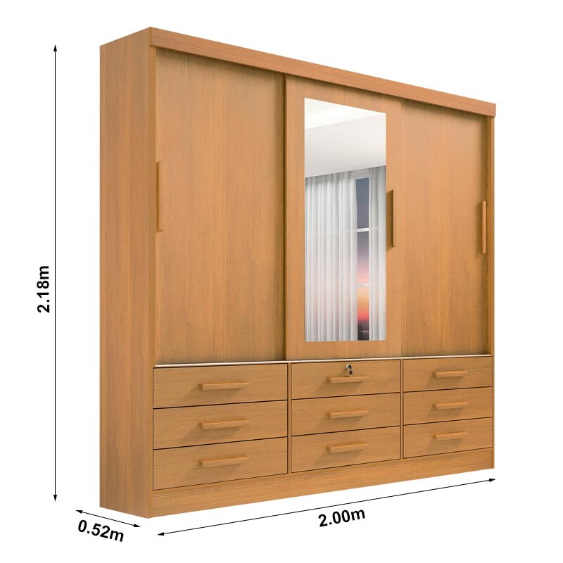 Guarda-Roupa Casal Meridian Plus 3 Portas 9 Gavetas Cinamomo Larg. 2.00m D Doro - Imagem 3