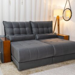 Sofá Retrátil Reclinável 2.30m Gênova Veludo Cinza 814 - Molas Ensacadas