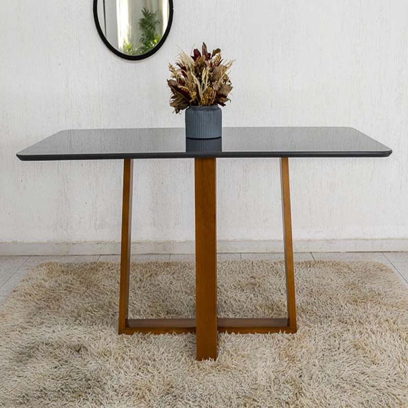 Base Mesa Pedro 6 lugares Vidro Grafite 160x80 Madeira Maciça Art Assento - Entregue Montada
