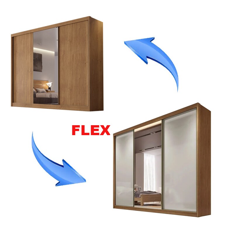 Guarda-Roupa Casal 3 Pts 8 Gav. Sollo Plus c/1Espelho 100% MDF Cumaru/Fendi Larg. 2.73m Novo Horizonte - Imagem 3