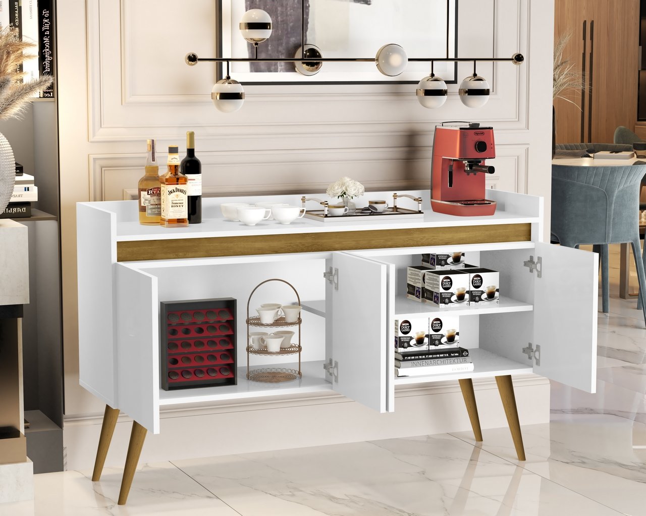 Buffet 4 Portas Gold Branco/Mel/Branco – MÓVEIS PRIMUS - Imagem 3