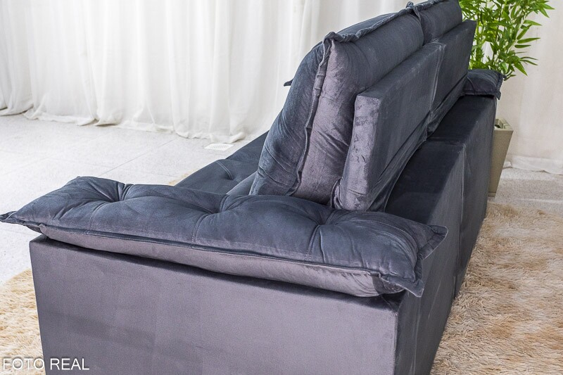 Sofá Retrátil Reclinável 2.30m Roma Veludo Cinza 20 - D28 Soft - Imagem 8