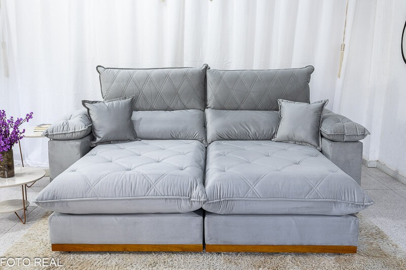 Sofá Retrátil Reclinável 2.30m Magnum Veludo Prata 823 - Molas Ensacadas - Imagem 4