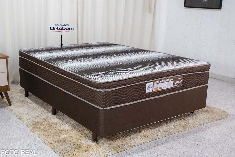 Box Casal Classic Sued Marrom Anjos + Colchão Casal Ortopédico Light 138x188x65 Ortobom