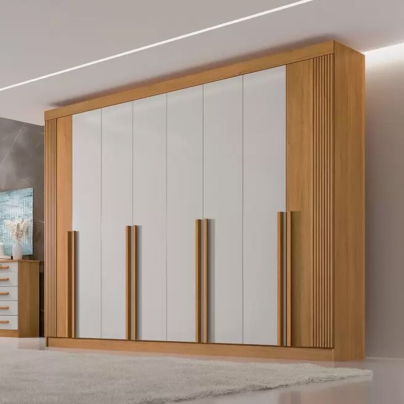 Guarda-Roupa Casal Daymond 8 Portas Ripado MDF Cinamomo/Off White D'Doro