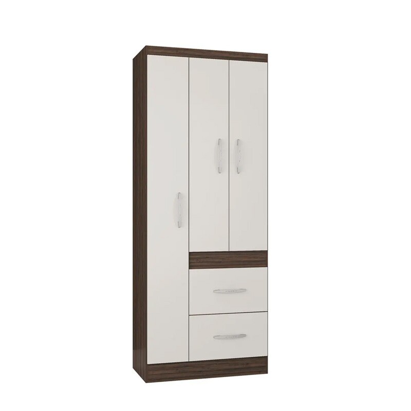 Guarda-Roupa Solteiro Milão 3 Portas 2 Gavetas Chocolate/Off White Larg. 0.68m Poquema - Imagem 3