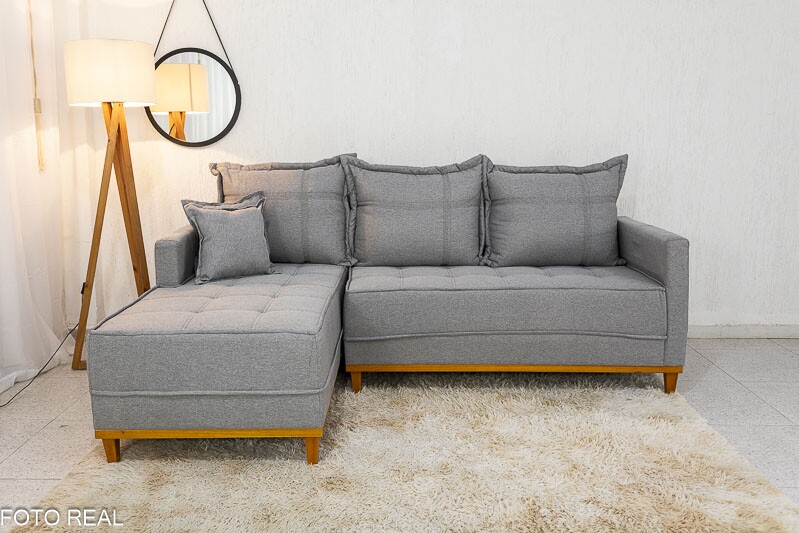 Sofá 3 Lug. Milão C/Chaise Lado Direito Veludo Bege 818 Larg. 2.30m - Molas Ensacadas - Imagem 2