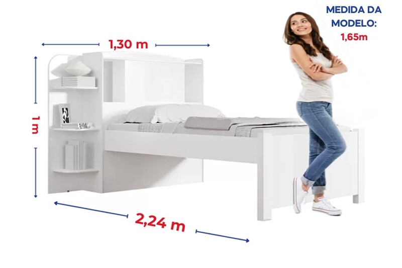 Cama Solteiro Milênio + Cama Auxiliar 2 Gavetas Branca - D Doro - Imagem 2