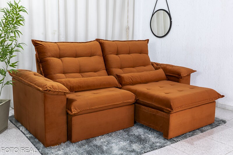 Sofá Retrátil Reclinável 2.00m Emanuelly Veludo Terracota - D28 Soft - Imagem 2