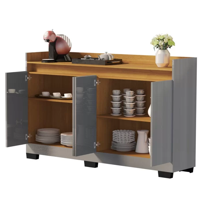 Buffet 4 Portas Real Cinza/Mel - MÓVEIS PRIMUS - Imagem 4