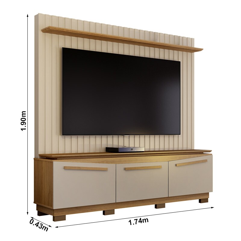 Home Montreal com Painel Ripado TV até 75 Polegadas Larg. 1.74m Off White/Cinamomo - Valdemoveis - Imagem 2
