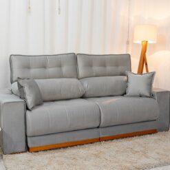 Sofá Retrátil Reclinável 2.50m Dakar Veludo Prata 823 - Molas Ensacadas